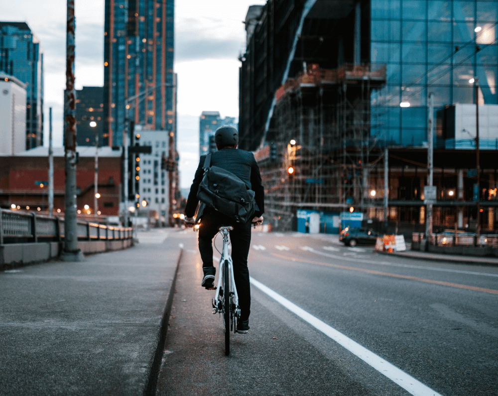 Man on bicycle in downtown Seattle