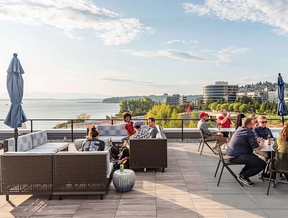 People enjoying an outside residential common area