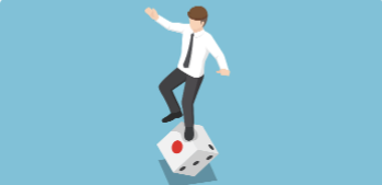 Drawing of a man trying to stand on dice