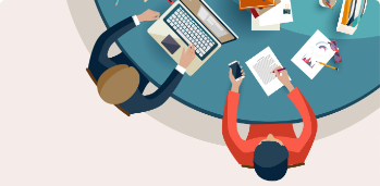People working at a circular desk