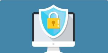 Shield with lock over a computer screen